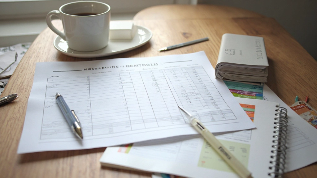 Planilha de orçamento mensal com caneta e calculadora