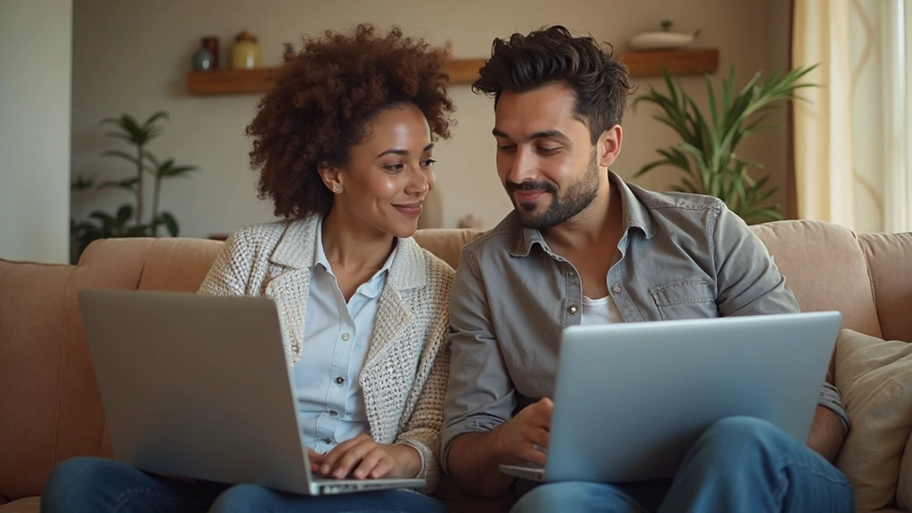 Casal discutindo estratégias financeiras com gráficos e planos