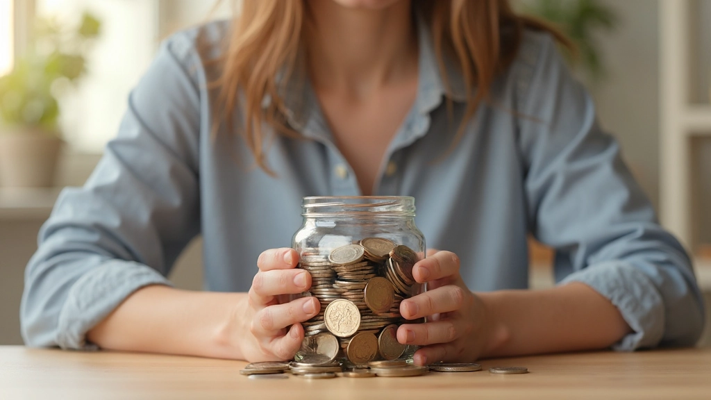 Pessoa economizando dinheiro em frasco com moedas e notas